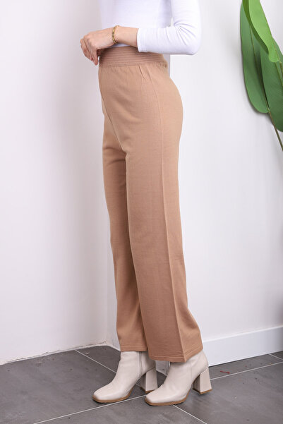 İmajButik Biscuit High Waist Wide Leg Knitwear Trousers