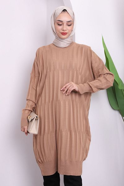 İmajButik Μπισκότο Crew Neck Mercerized Casual Knitwear Tunic