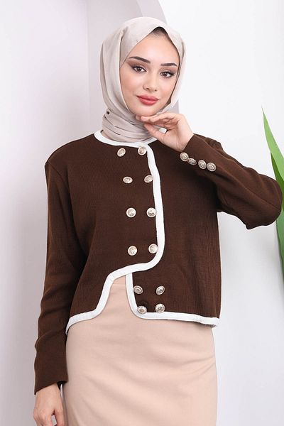 İmajButik Ζακέτα με καφέ κουμπιά Crop Knitwear