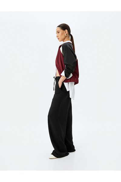 Koton Viscose Wide Leg Sweatpants with Tie Waist Elastic Pockets