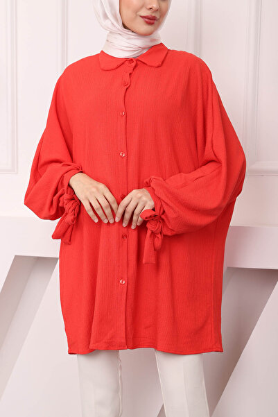 İmajButik Nar Çiçeği Kol Bağlamalı Bürümcük Gömlek