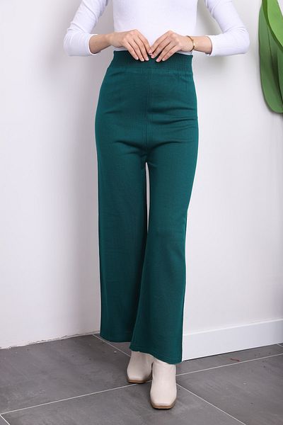 İmajButik Pantaloni tricotați cu talie înaltă, verde smarald
