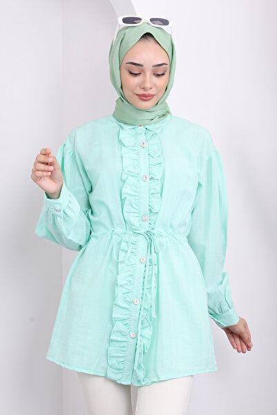 İmajButik تفاصيل تونيك أمامية مكشكشة بالنعناع