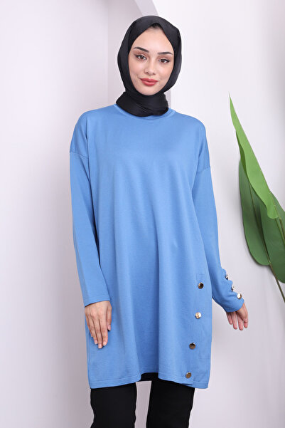 İmajButik Indigo Buttoned Cold Yarn Knitwear Tunik
