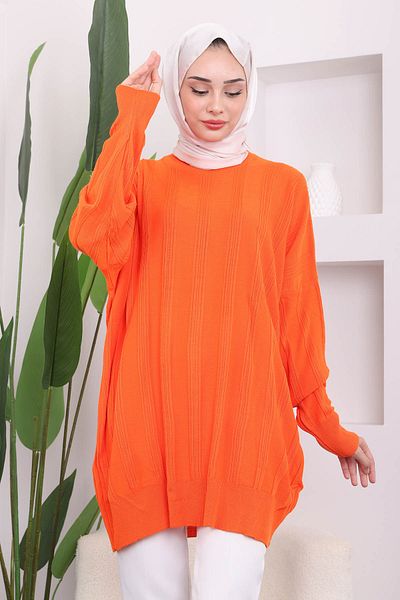 İmajButik Πορτοκαλί Crew Neck Mercerized Casual Knitwear Tunic