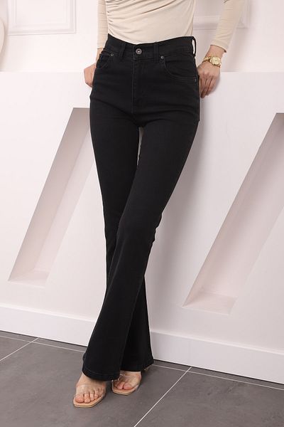 İmajButik Pantaloni de blugi evazați cu talie înaltă antracit