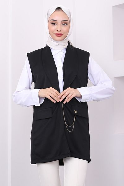 İmajButik Black Vest with Chain Detail