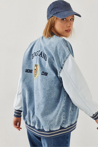 Bianco Lucci Damen-Jeansjacke in Übergröße mit Stickerei und Stickerei 85001044