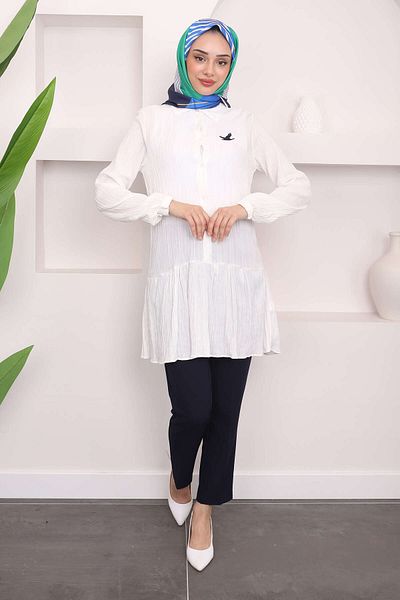 İmajButik Tunica alba cu fusta cu etaje si maneci elastice