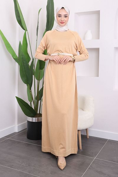İmajButik Πλεκτό φόρεμα με μπισκότο Mercerized Cold Yarn