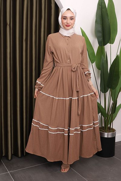 İmajButik Mink Twist φόρεμα με κλιμακωτή φούστα και ρίγες - ελαστικό μανίκι