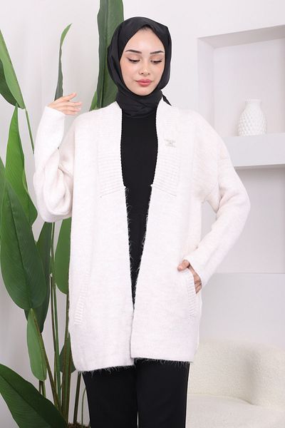 İmajButik Πλεκτή ζακέτα Şardon με Κρεμ καρφίτσα