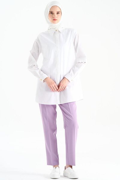 Tuğba Powder Colored Elastic Waist Carrot Trousers