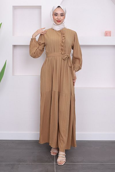 İmajButik Φόρεμα μπισκότου με βολάν με μισά κουμπιά