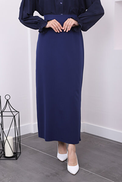 İmajButik A Pleat Navy Blue Pencil Skirt