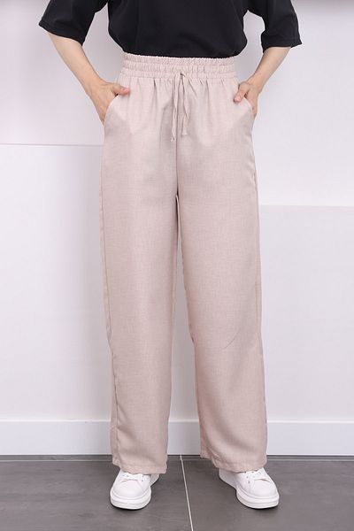 İmajButik Linen Trousers - Stone Waist Elastic and Pocket