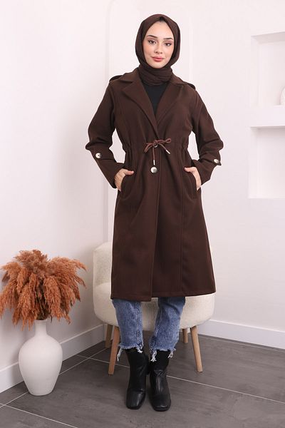 İmajButik Καφέ παλτό με γραβάτα στη μέση