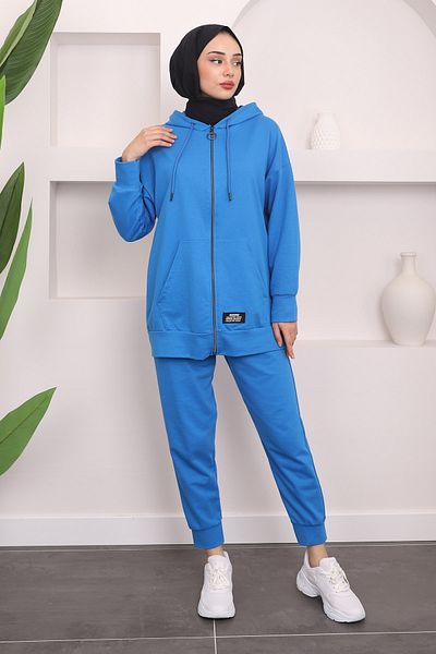 İmajButik Σετ φόρμας Saks Blue Hooded Pocket Two Thread