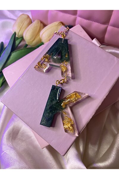 TATLIŞ El yapımı epoksi harfli araba dikiz aynası süsü çift harfli haki gold araç ayna süsü hediyelik