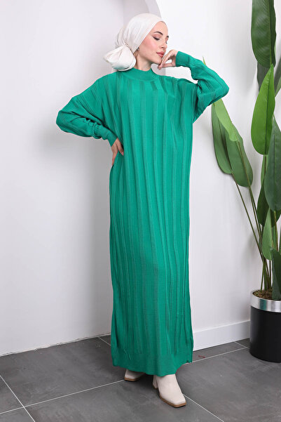 İmajButik Πράσινο Πλεκτό Φόρεμα Mercerized με γιακά