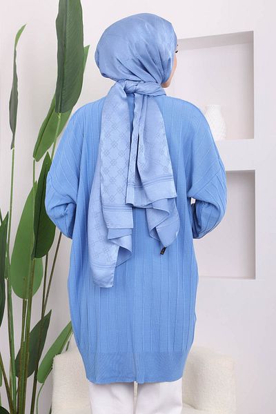 İmajButik Indigo Crew Neck Mercerized Casual Knitwear Tunic