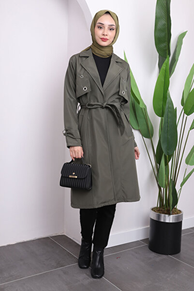 İmajButik Καμπαρντίνα με ζώνη μέσης χακί