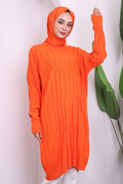 İmajButik Πορτοκαλί Crew Neck Mercerized Casual Knitwear Tunic