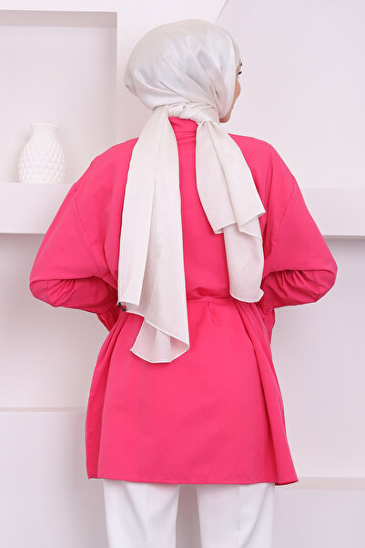 İmajButik Φούξια χιτώνα - με λεπτομέρεια στη μέση και στο μανίκι με κορδόνι