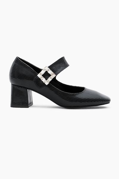 Tonny Black Pantofi cu toc cu cataramă cu piatră cu velcro cu talpă Neolite neagră