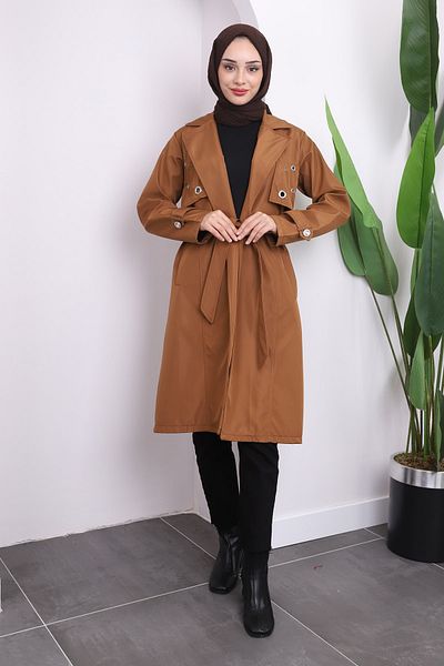 İmajButik Καμπαρντίνα καφέ με ζώνη μέσης