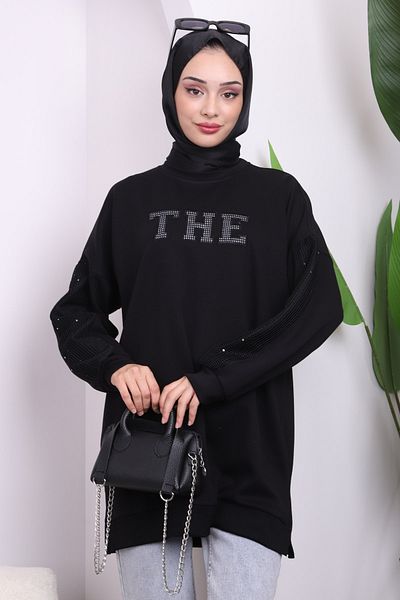 İmajButik Μαύρο τουνίκ με κέντημα με δύο κλωστές