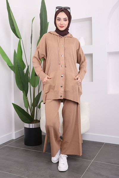 İmajButik Μπισκότο Παντελόνι με ραβδώσεις τριπλό συνδυαστικό κοστούμι