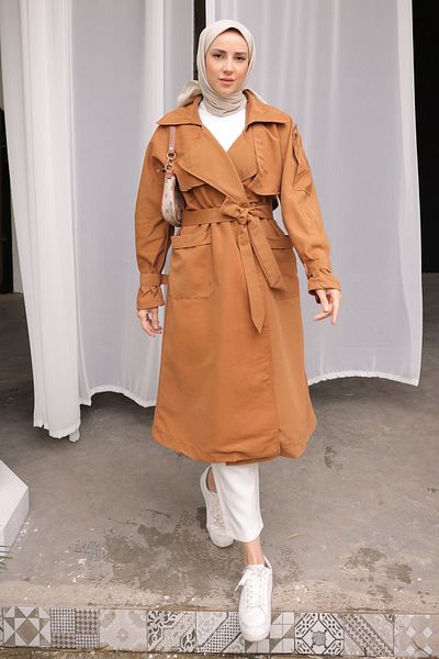 İmajButik Trench cu guler dublu cu mâneci pe umeri