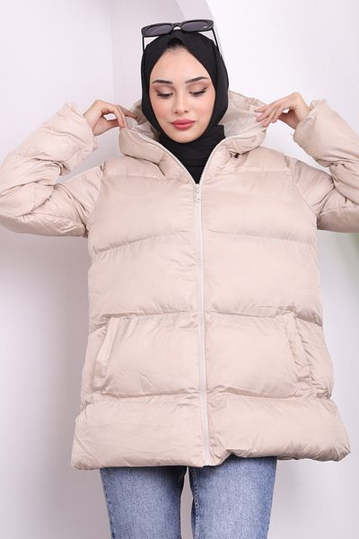 İmajButik Κοντό πουπουλένιο παλτό με πέτρινη κουκούλα