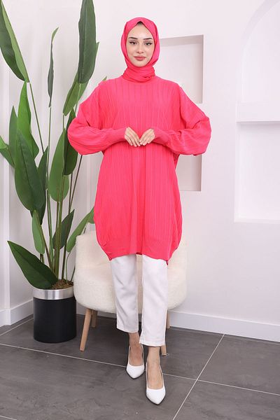 İmajButik Φούξια Crew Neck Mercerized Casual Knitwear Tunic