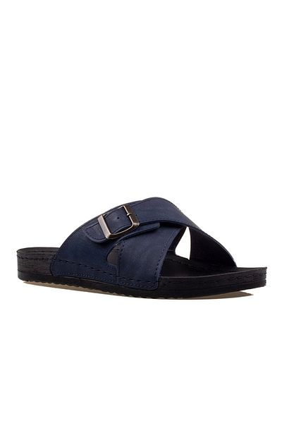ARYAN Men's Cross Belted Slippers Navy Blue