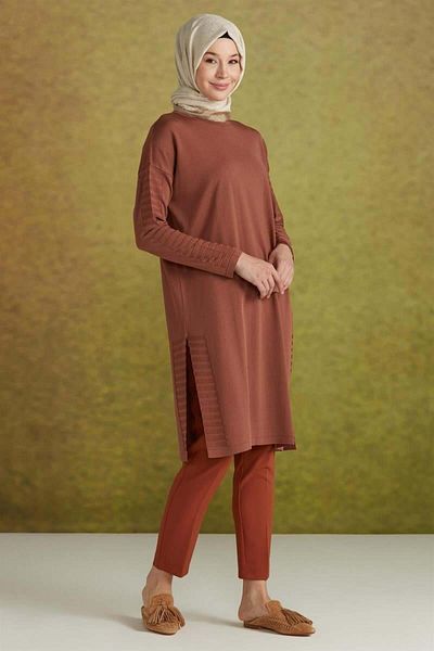 Tuğba Pantaloni morcovi cafeniu - talie elastică