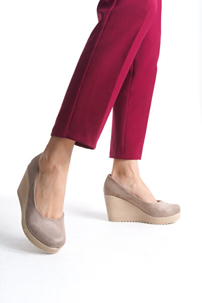 akınabella Mink Suede Low-Cut Wedge Heeled Shoes