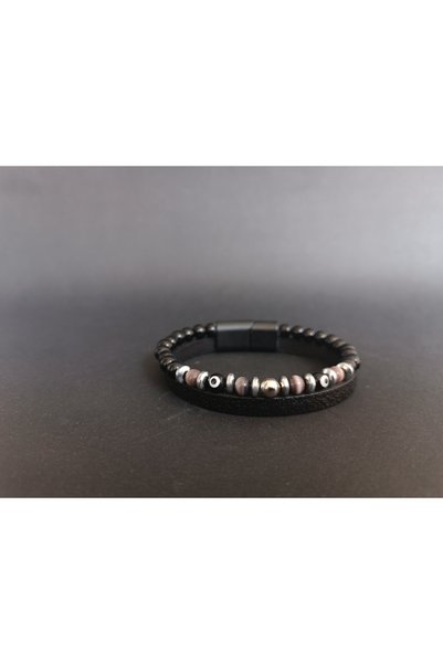 MrsBlack Men's Bracelet, Genuine Leather Bracelet, Natural Stone Bracelet