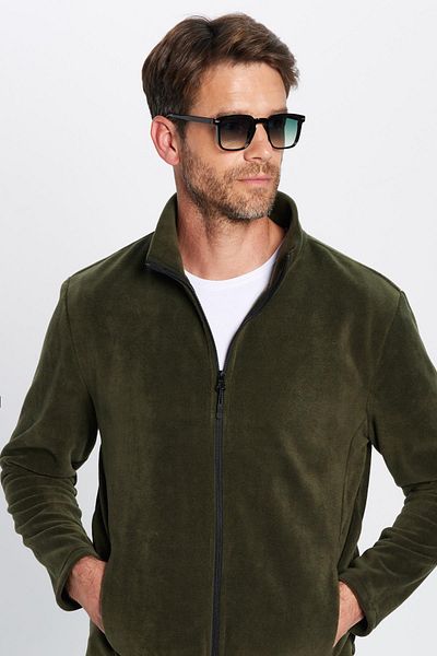 Tudors Unisex Χακί Ζακέτα Fleece με πλήρη εφαρμογή με φερμουάρ, ανθεκτική στο κρύο