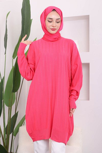 İmajButik Φούξια Crew Neck Mercerized Casual Knitwear Tunic