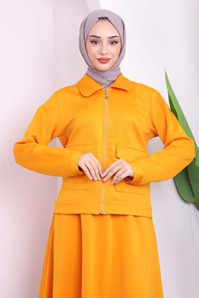 İmajButik Orange Zippered Jacket Skirted Scuba Suit