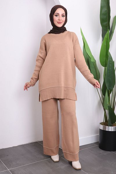 İmajButik Πλεκτό Σετ τουνίκ με Μπισκότο Παντελόνι