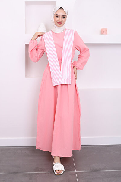 İmajButik Πούδρα γιακά και ελαστικό φόρεμα μέσης