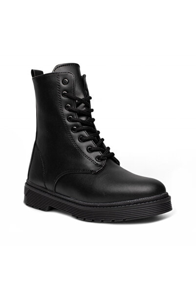 grijak Μαύρες δερμάτινες μπότες με φερμουάρ στο πλάι