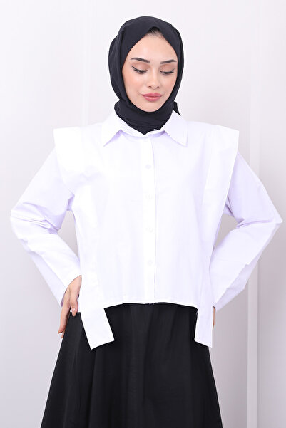 İmajButik Κοντό πουκάμισο - Λευκός γιακάς και λεπτομέρεια ρίγες