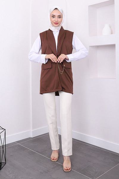 İmajButik Καφέ γιλέκο με λεπτομέρεια αλυσίδας