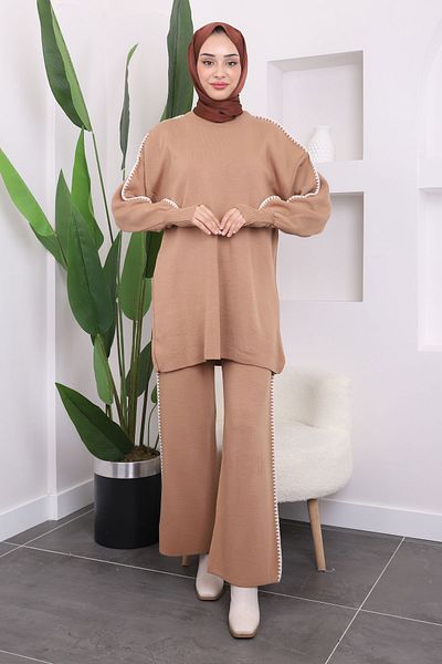 İmajButik Μπισκότο Shepherd's Stitch Knitwear Παντελόνι Σετ τουνίκ