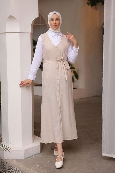 İmajButik Φόρεμα Gilet πουκάμισο με κουμπιά Mink