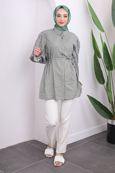 İmajButik 84 model KHaki Tunic - Elastic Sleeve and String Waist Design
